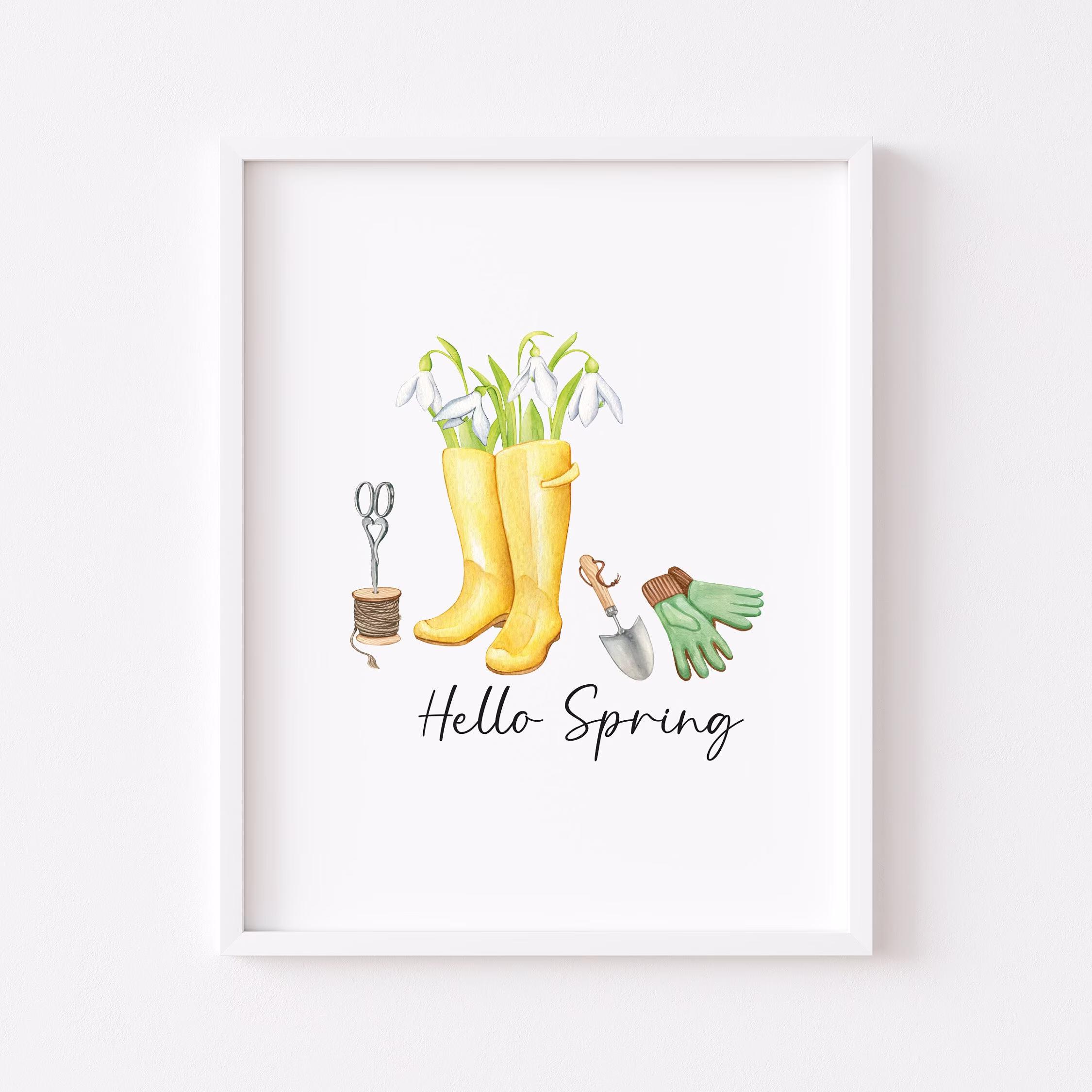 Seasonal Print, Hello Spring Gardening Unframed Print|Homedecor|Home Prints|Wall Art|Hello Spring|Art|Spring Decor|Gifts|Spring Decor|Art