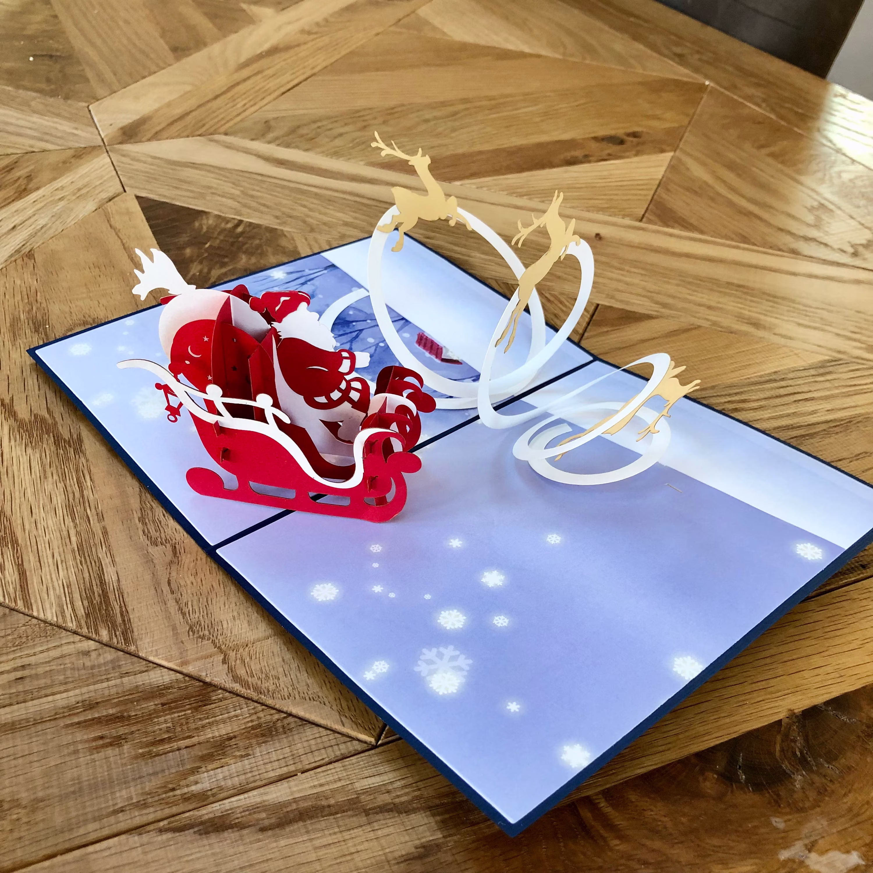 Christmas Pop Up Card Father Festive Season 3D Greeting Gift Reindeers Laser Cut