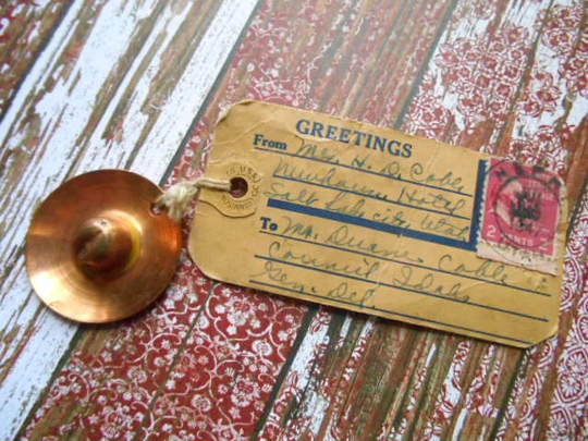 1947 Tiny Copper Sombrero Hat & Postcard Tag Novelty Souvenir Salt Lake City Utah