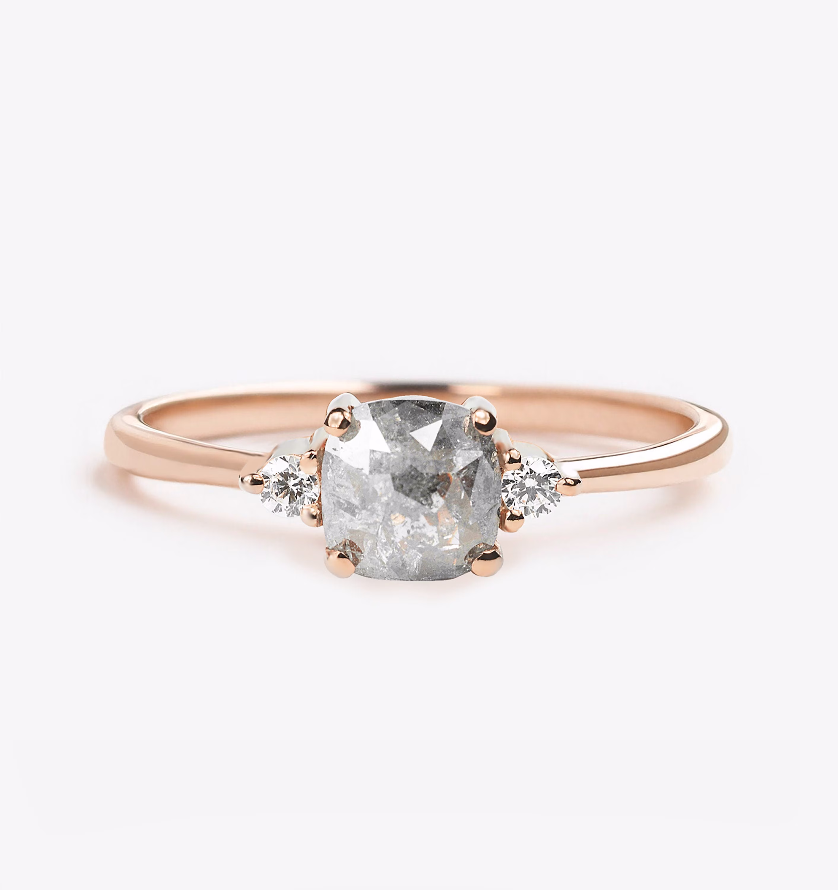 Cushion Cut Diamond Ring-Rose Cut Engagement Ring-Salt & Pepper Ring-Dainty Gold Ring
