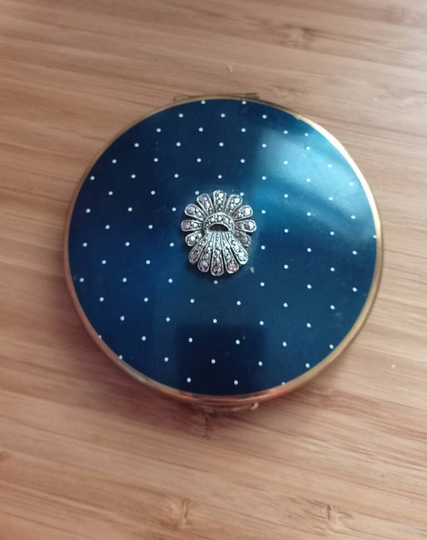 Blue Enamel & Silver Compact Mirror & Powder. Kigu Of London C1950's. Mid Century Glamour. Beautiful Vanity Collectable