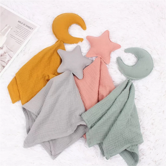Personalised Baby Comforter, Organic Soft Cotton Star Or Moon, Blanket, New Gift, Muslin, Boy Girl Unisex