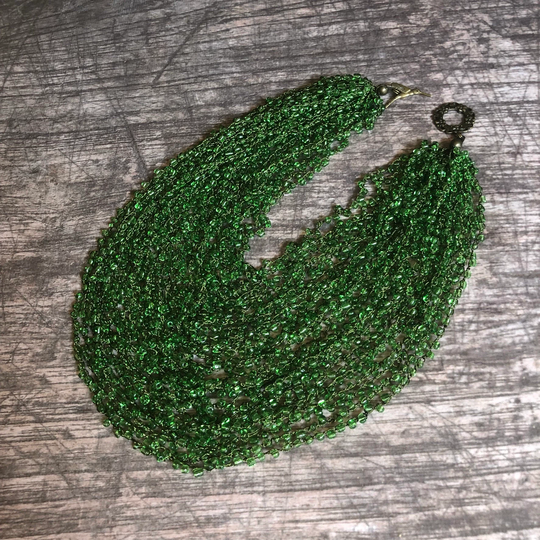 Green Ukraine Multi-strand Seed Bead Necklace With Intricate Bird Closure