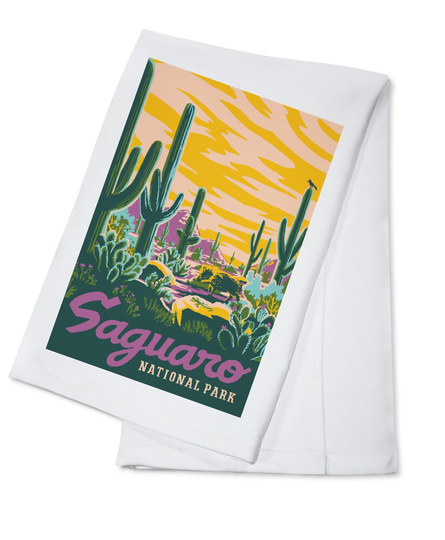Tea Towel, Apron Saguaro National Park, Arizona, Explorer Series, Saguaro, Kitchen Cooking, Unisex, Adjustable, Organic Cotton