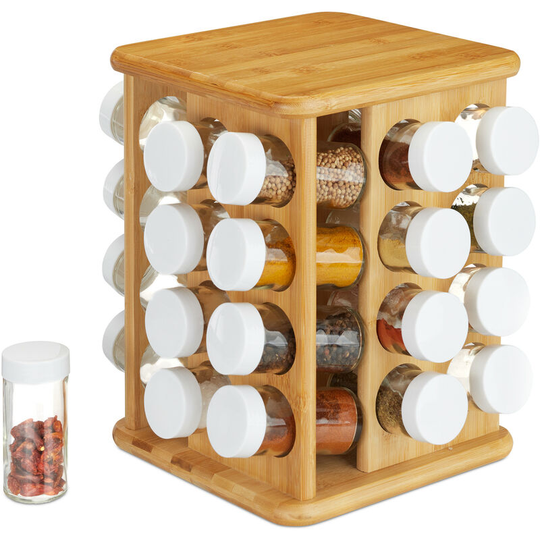 Xxl Spice Carousel, Rotatable, 32 Shakers, Bamboo, Flavour Preserving Storage, Spice Organiser, Natural - Relaxdays