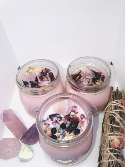 Self Love 10 Oz Candle/Crystal & Flower Infused Candle/Witchy Candle/Witchcraft/Spell Work/Pink Candle/Love Candle/Heart Chakra