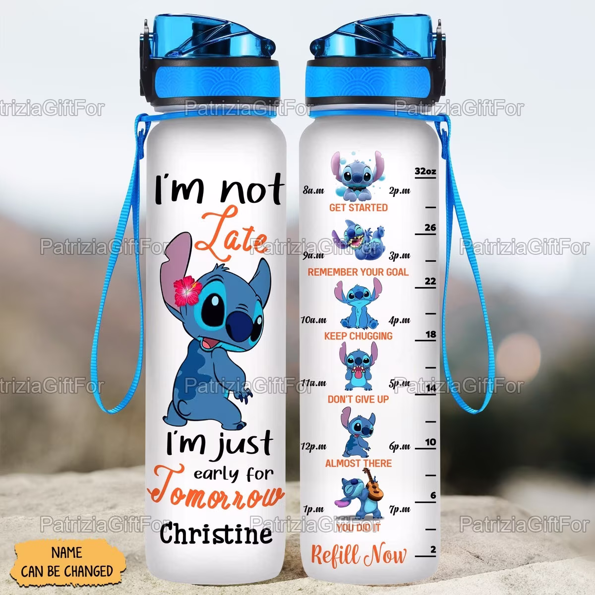 Personalized Stitch Water Tracker Bottle, Funny Lovers 32Oz Custom Gym Christmas Gifts