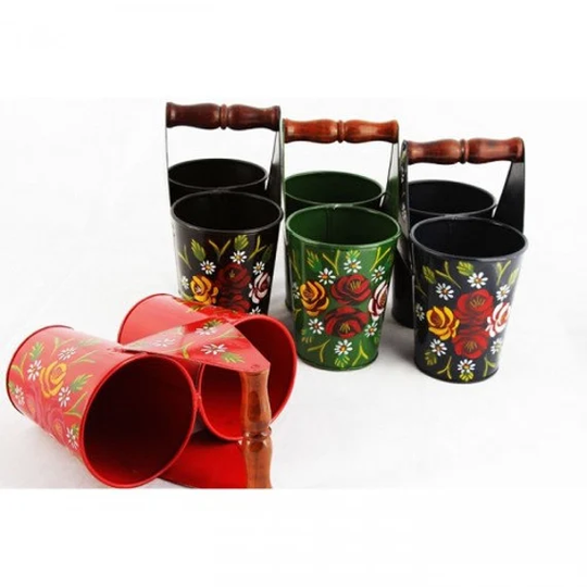 Canal Art Style Double Bucket Planter/Narrowboat Gift, Decoration, Countryside, Hand Painted, Floral, Flowers, Garden Décor