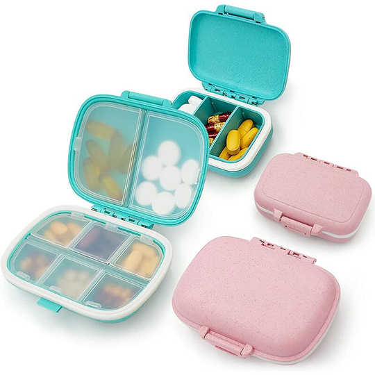 Sun Flowergb - 4 Pack Portable Pill Organizer, Two Sizes Moisture Resistant Travel Pill Organizer for Purse Pocket, Cute Everyday Pill Organizer for