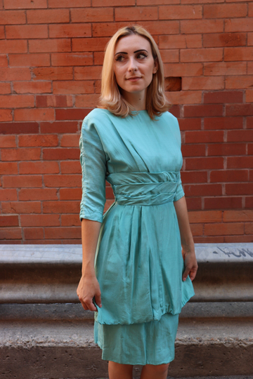 Vintage 50S Pencil Dress, Peplum, Powder Blue | Small