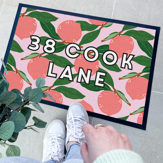 Personalised Pink Botanical Doormat House Warming Gift | Non Slip & Washable Outdoor Mats For Garden Plant Themed Patio