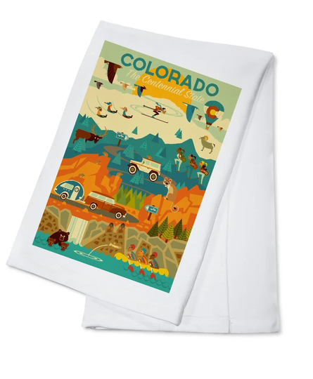 Tea Towel, Apron Colorado, The Centennial State, Geometric, Lantern Press Artwork, Kitchen Cooking, Unisex, Adjustable, Organic Cotton