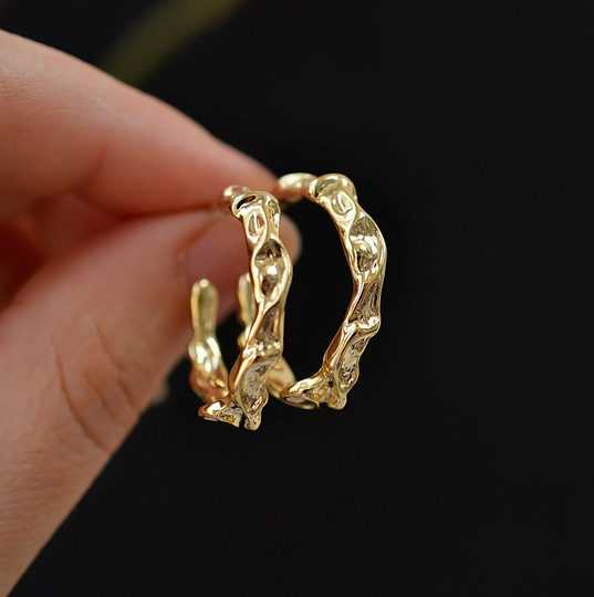 Organic Hoop Dangle Earrings, Gold Filled Round Mother Gift, Wife Present, Irregular Women Boho Earrings Gift