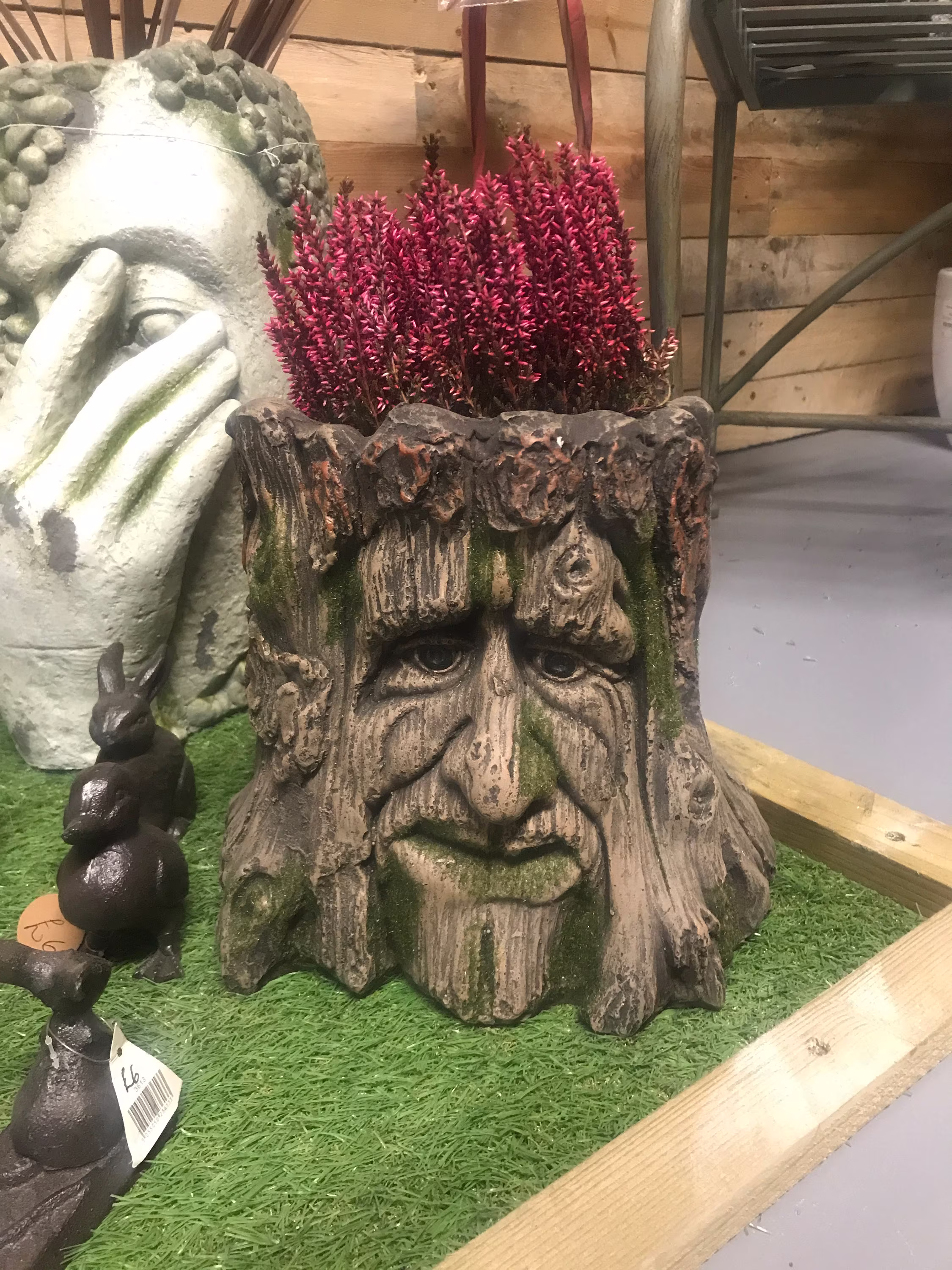 Garden Planter Enchanted Tree Stump Greenman Face Novelty Plant Pot Home Decor Outdoor Patio Fairy 4673