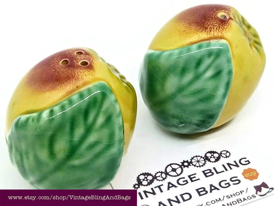 Vintage Fruit Cruet Set, Vintage Apple Salt & Pepper Ceramic Condiments, Set