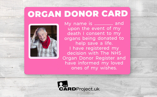 Organ Donor Photo ID Card, Bio-Degradable Personalised in Case Of Emergency Contact Details