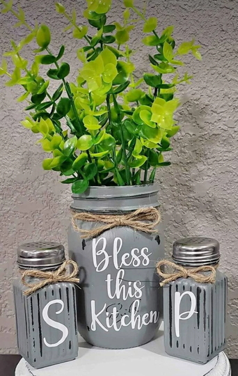 Rustic Mason Jar Salt/Pepper Set, Farmhouse Decor