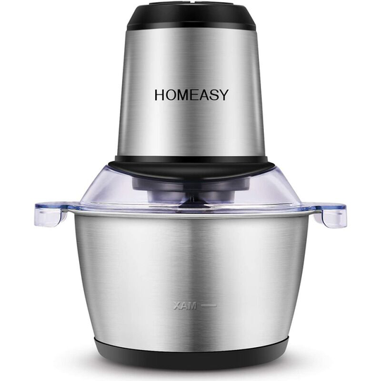 Electric Mincer with 2L Stainless Steel Bowl, 350W Meat Grinder with 2 Blades for Mincing Meat, Onion, Herbs, Dried Fruit Quickly and Effortlessly