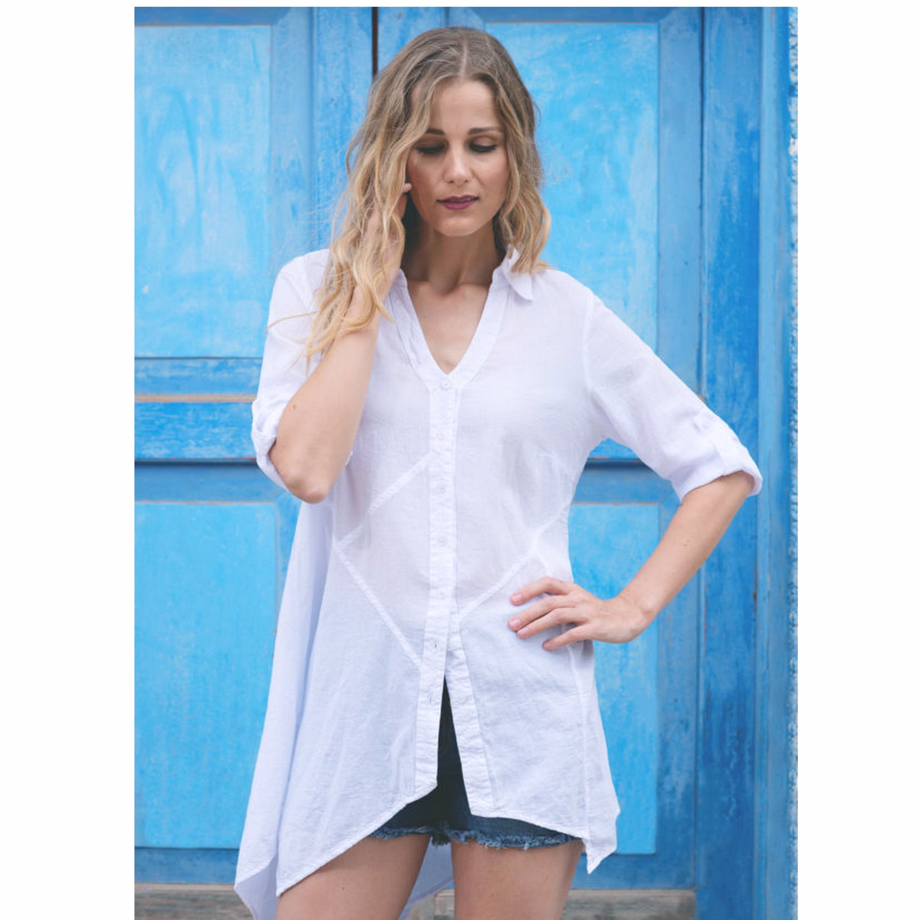 Dayne Organic Gauze Cotton Collar Buttoned Asymmetrical Tunic