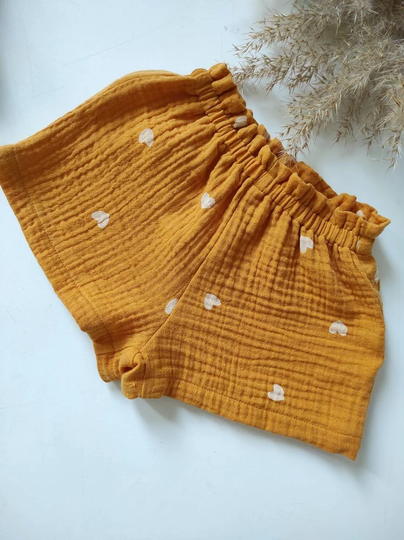 Organic Baby Clothes, Simply Muslin Shorts Kids. Mustard Summer Shorts. White Girl Boho Unisex Outfit. Toddler Cotton Short