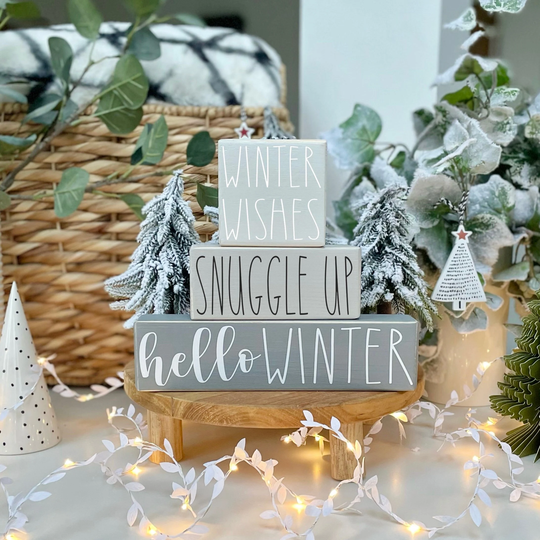 Winter Season Block Wooden Sign - Stackable Signs Personalised Colours & Designs