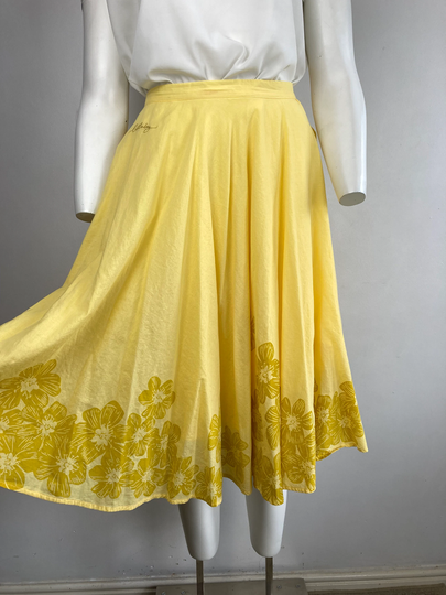 Vintage Y2K Billabong Circle Skirt, Yellow, Hibiscus Flower, Summer, Surf, Beach