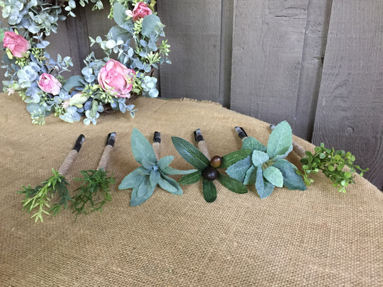 Faux Herb Gel Pens/ Greenery Farmhouse Gift For Her/ Mint, Sage, Olive Jute Wrapped Kitchen Pens