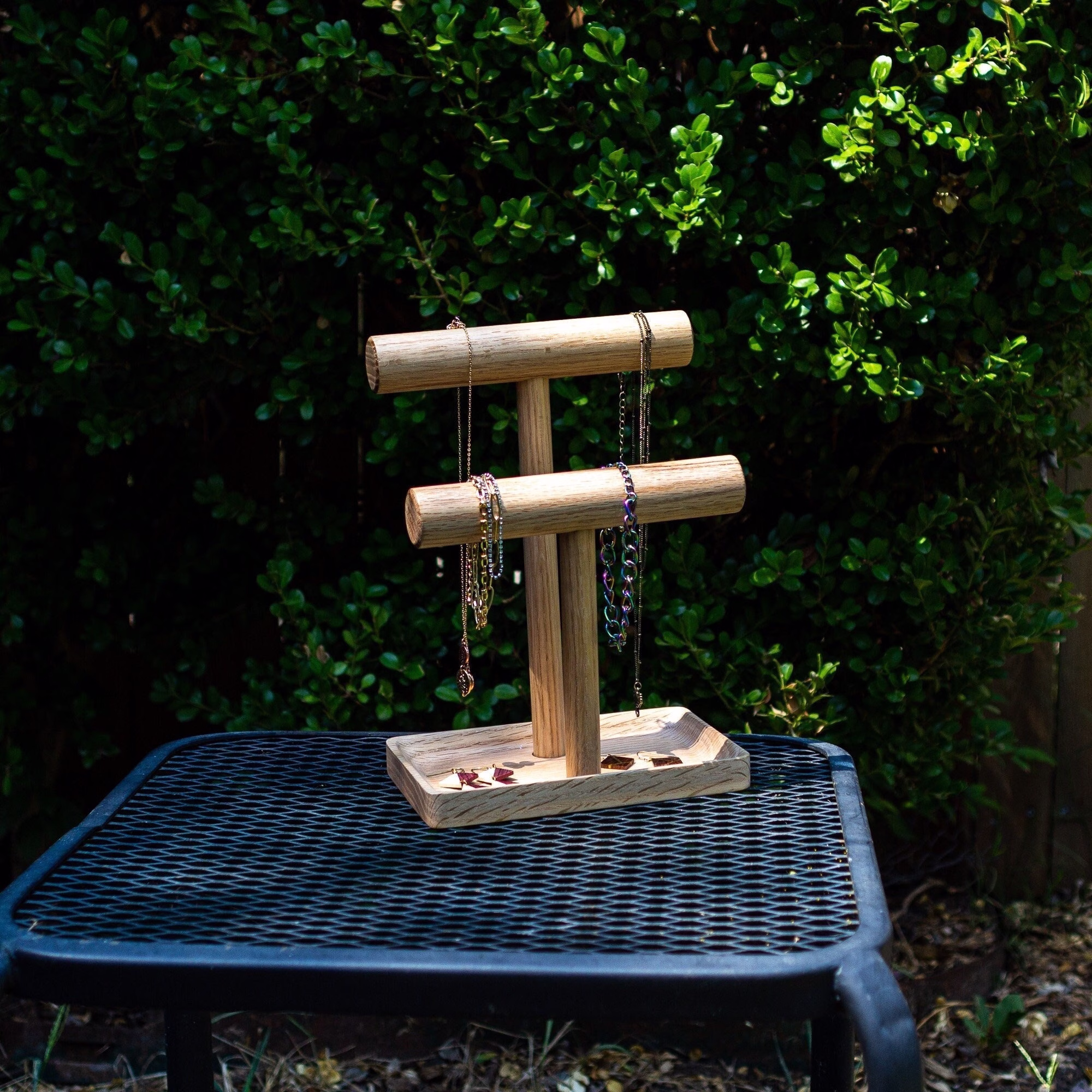 Oak Jewelry Stand. Pick Your Color Bracelet Holder. Organize & Display Necklaces, Bracelets Watches. Dish For Rings & Accessories