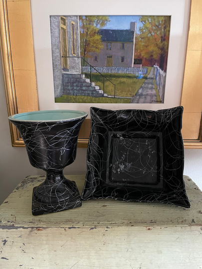 1950S Black & White Gilner Spatter Pottery Planters