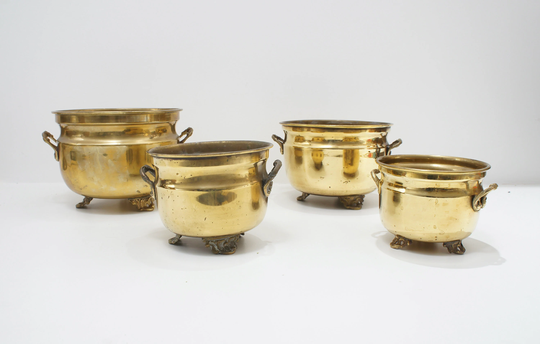 Vintage Cauldron Brass Plant Pots On Legs, Indoor Holders