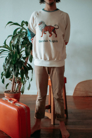 Screen Print Sweatshirt, Organic Sweater, Detroit Liger Design, Slouchy Unisex Thick Crewneck Natural Cozy Sweats