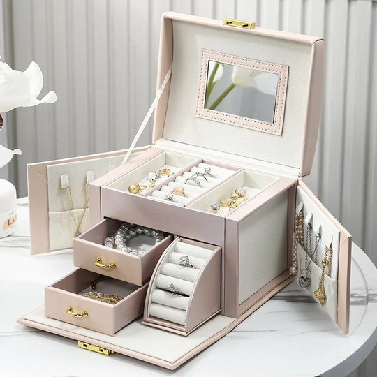 Casegrace Large Jewelry Box Organizer Girls Pu Leather Drawer Jewellery Boxes Earrings Ring Necklace Storage Case Casket
