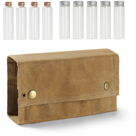 Asupermall - Portable Camping Condiment Bottle Storage Bag Mini Canvas Seasoning Storage Bottle Pouch with 9 Bottle for Outdoor Barbecue