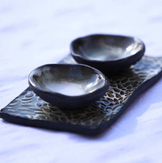 Salt And Pepper / Dip, Soy, Sauce Dishes With Tray