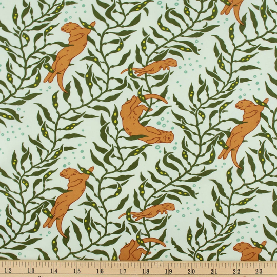 Ocean Fabric, Birch Organic Cotton Otters Light Blue Poplin From The Wild Coast Collection By Mustard Beetle