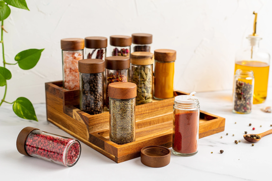 Paulo Round Glass Spice Jars With Natural Acacia Wood Lids | Size 90Ml Organise Pantry