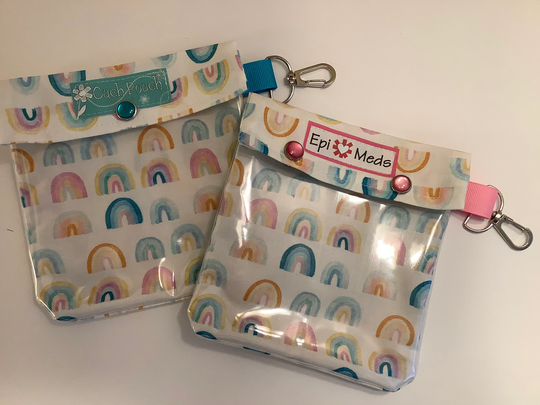 Rainbows Epipen Auviq Inhaler Ouch Pouch Clear Front with Clip Holds 2 Square Allergy Injectors Make Up First Aid Kit Personalize 5x5