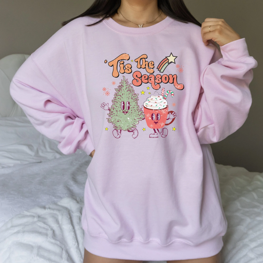Tis The Season Holiday Sweater Retro Santa Apparel Christmas Crewneck Merry Kawaii Y2K Sweatshirt Hoodie