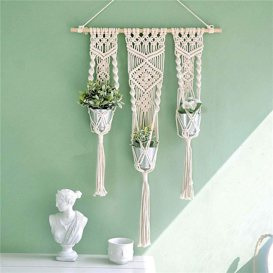 Macrame Yarn Flower Pot Decoration - Boho Flower Wall Hanging Basket Home Decor Cotton Rope for Indoor and Outdoor Use