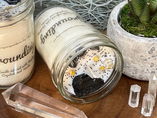 Grounding Crystal Candle - Protection Soy Healing Crystals & Stones Mindfulness Gift