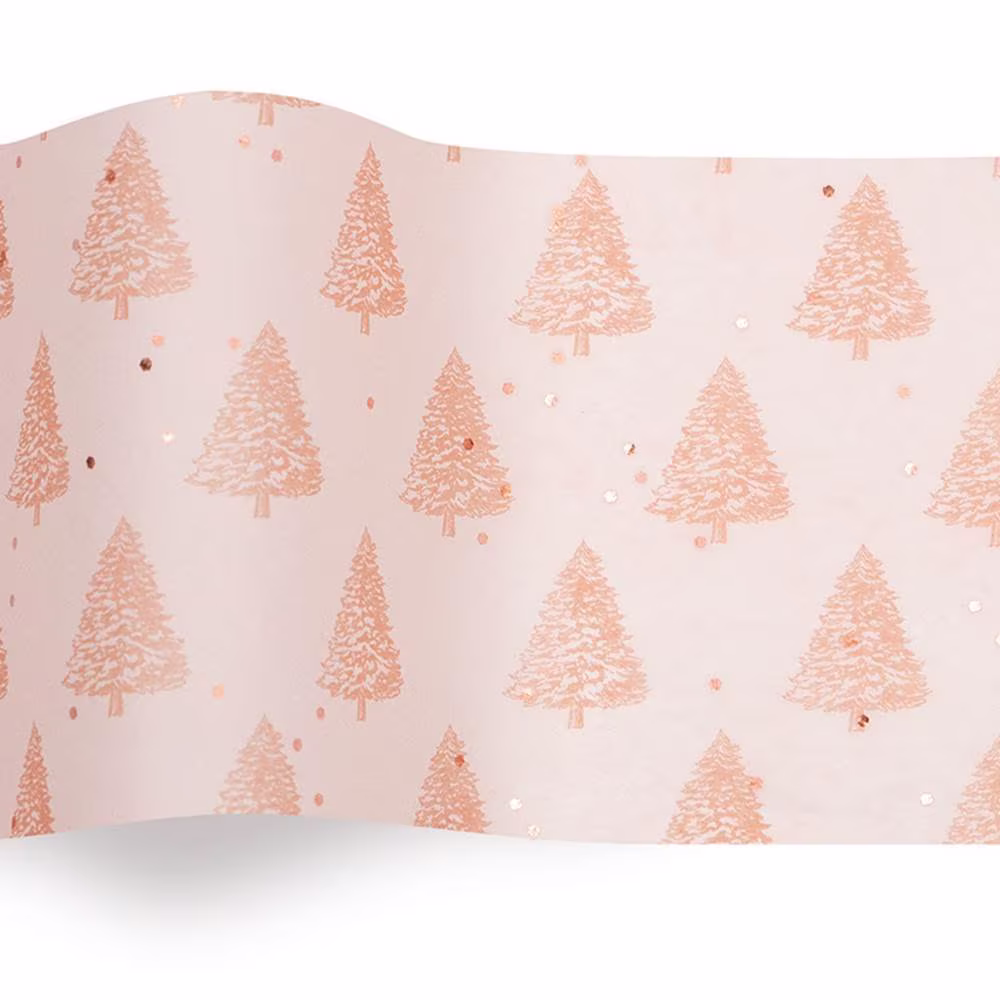 Christmas Trees Rose Gold Gemstone Sequinned Tissue Paper Sheets X5 - Ideal Seasonal New Design