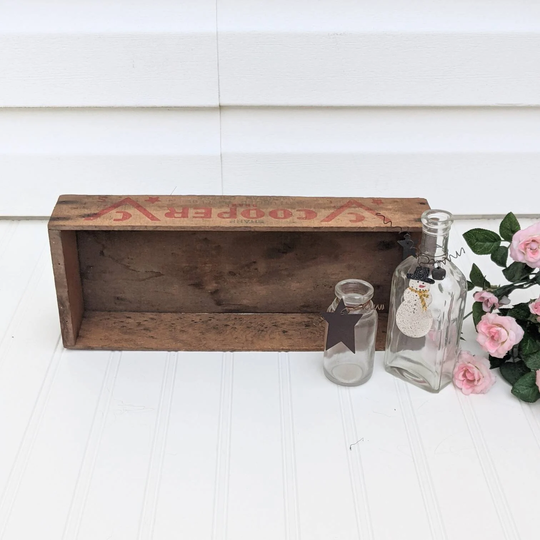 Cooper Cheese Wood Box #1 Wall Shelf Storage Display Organization Primitive Stackable Red Lettering 13" X 5" 2 1/2