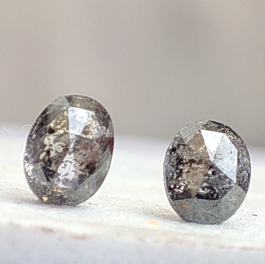 1 Pair Salt Pepper Diamond Rose Cut Oval, Oval Shape Gemstone, 0.40 Cts Loose Gemstone Ams794 Dc