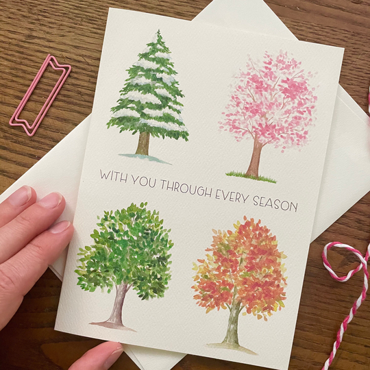 Watercolor Trees Card. Sympathy Just Because. Friendship Blank Card. Anniversary Fall Tree. Support Every Season