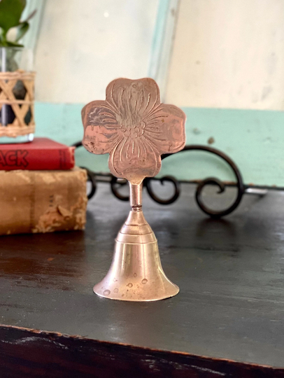 Bell, Vintage Brass Bell With Hibiscus Flower Design, Floral Decor, Home Desk Gift, Metal Decor