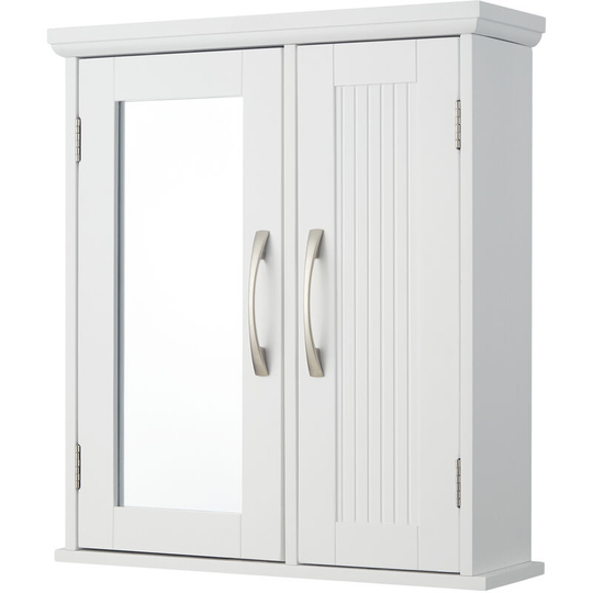 Wooden Bathroom Mirrored Wall Medicine Cabinet Storage with Mirror & Adjustable Shelves White EHF-F0008 - White - Teamson Home
