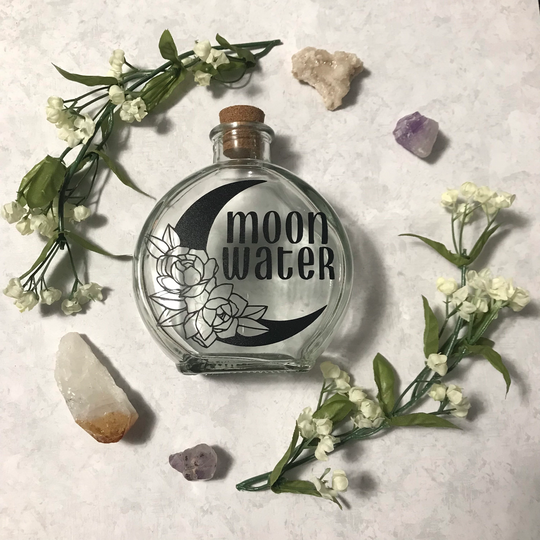 Moon Water Crescent Glass Bottle With Cork | Full Dark Goddess Ritual Magick Herb Jar Spells Alter Tools