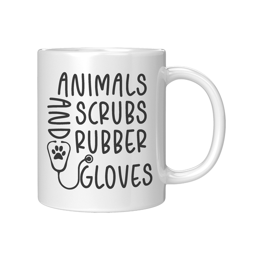 Animals Scrubs & Rubber Gloves, Vet Tech Mug, Veterinarian Cup, Veterinary Technician Cup