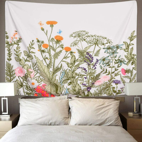Colorful Floral Plants Tapestry Vintage Herbs Tapestry Wild Flowers Tapestry Wall Hanging Nature Scenery Tapestry for Living Room Bedroom 95*73CM