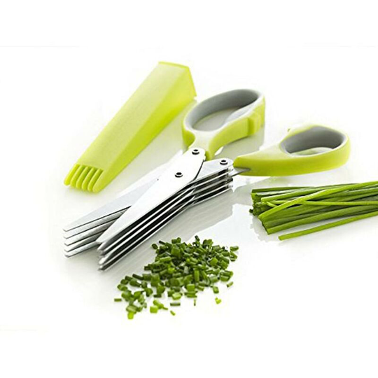 Einemgeld - Herb Scissors Multipurpose Kitchen Mincing Scissors 5 Blades and Cover Stainless Steel